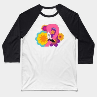 Retro Hippie Flower Power Flamingo Baseball T-Shirt